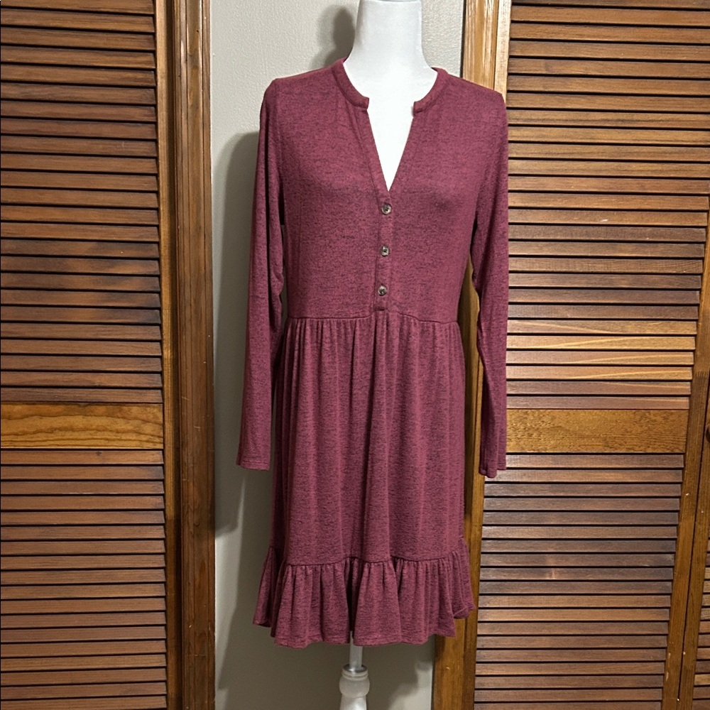 Hiatus  Soft Long Sleeve Burgundy Dress